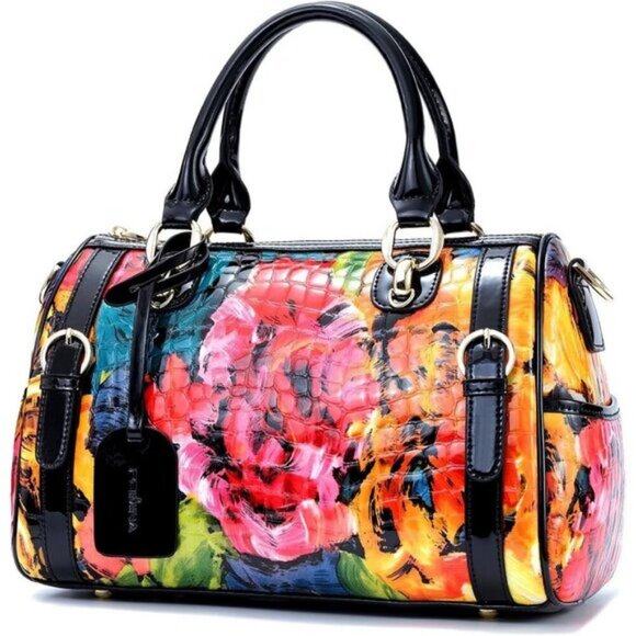 ⚡Women Doodle Genuine Leather Tote Handbag Clutch Purse Crossbody Bag - Picture 7 of 9